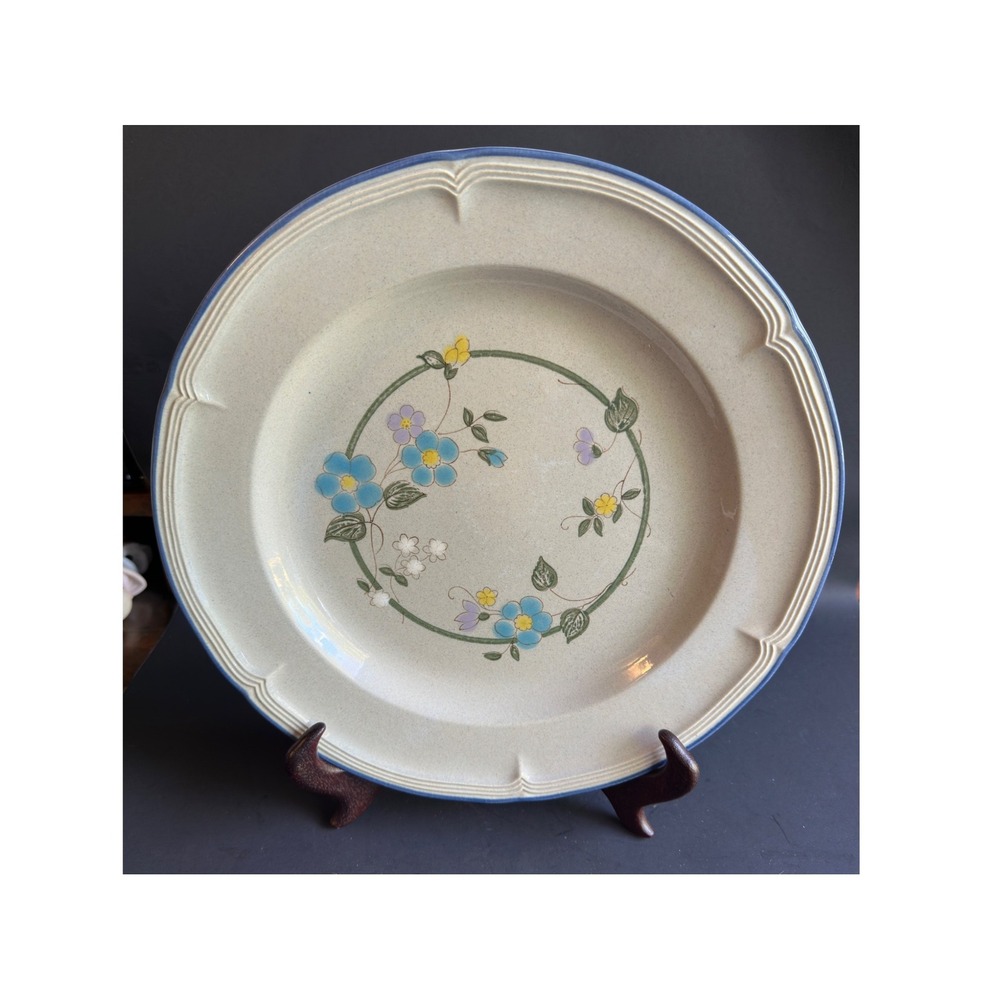 Finesse Suzanne Dinner Plate Vintage Blue Floral Speckled Stoneware Japan